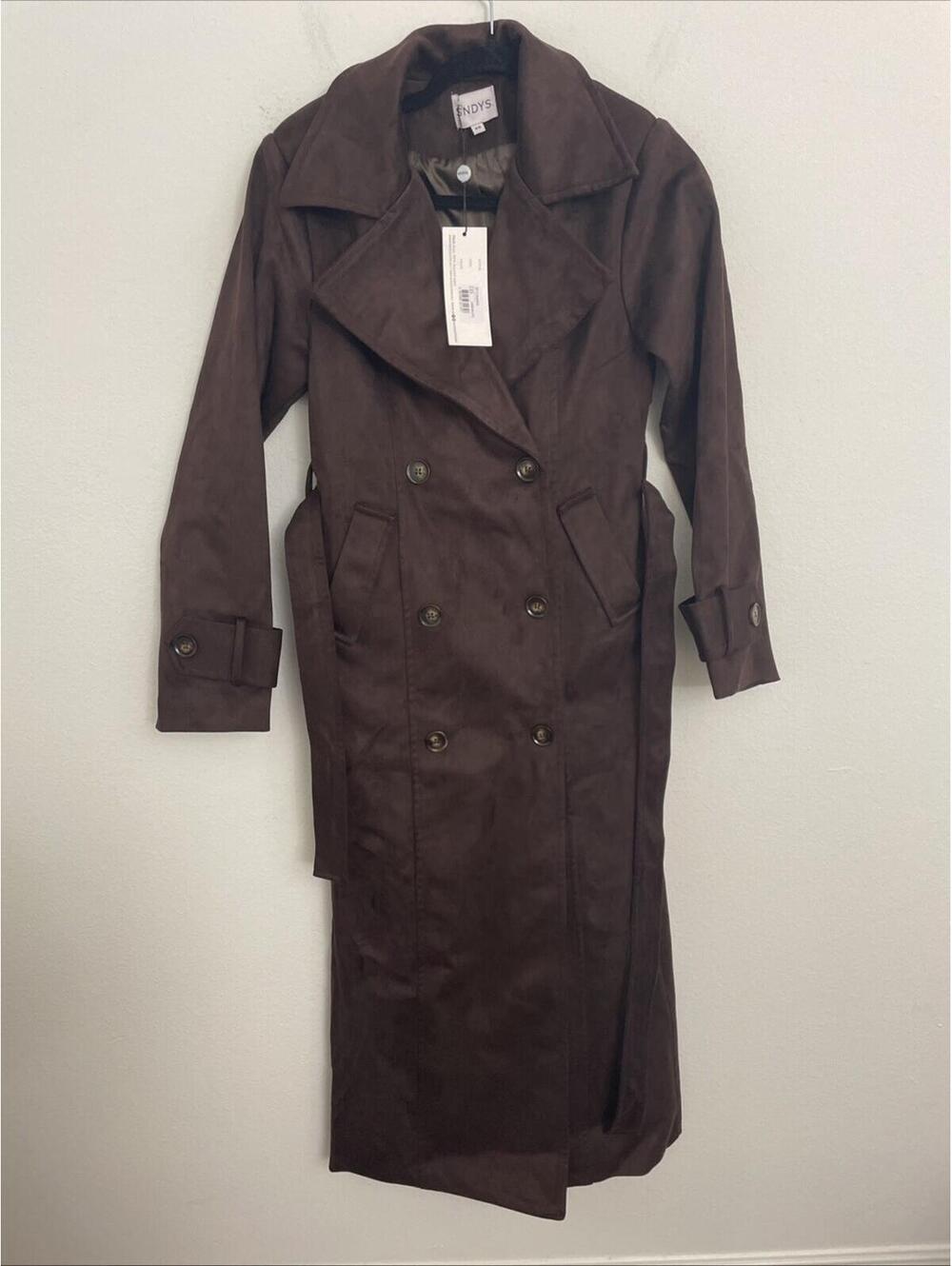 SNDYS Sutton Faux Suede Trench Coat brown size XS NWT $188msrp - Picture 4 of 10